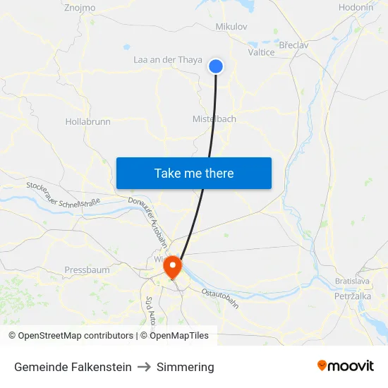 Gemeinde Falkenstein to Simmering map