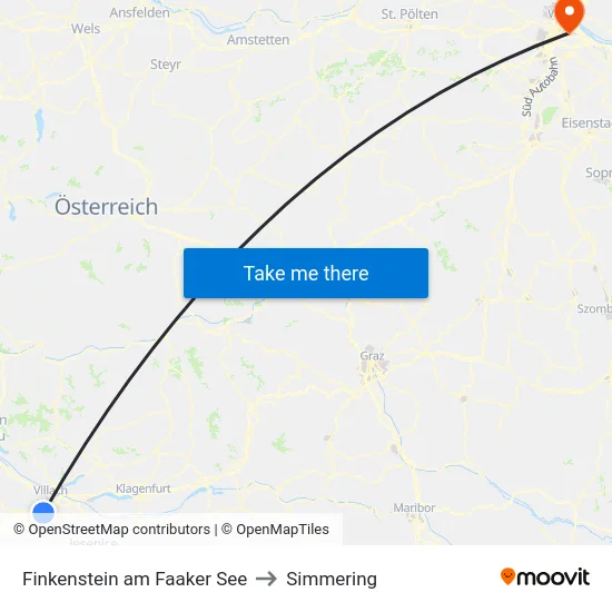 Finkenstein am Faaker See to Simmering map