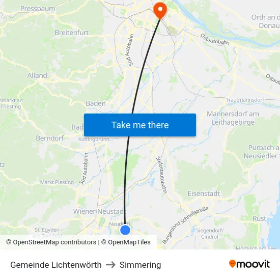 Gemeinde Lichtenwörth to Simmering map