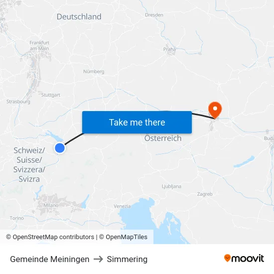 Gemeinde Meiningen to Simmering map