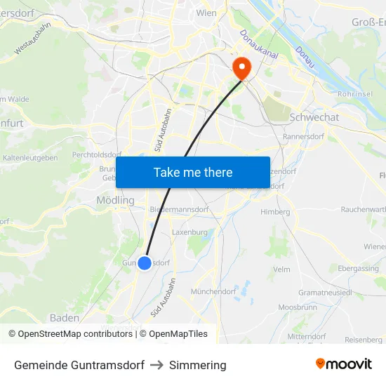 Gemeinde Guntramsdorf to Simmering map