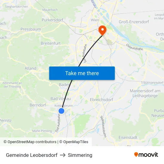 Gemeinde Leobersdorf to Simmering map