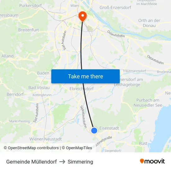 Gemeinde Müllendorf to Simmering map