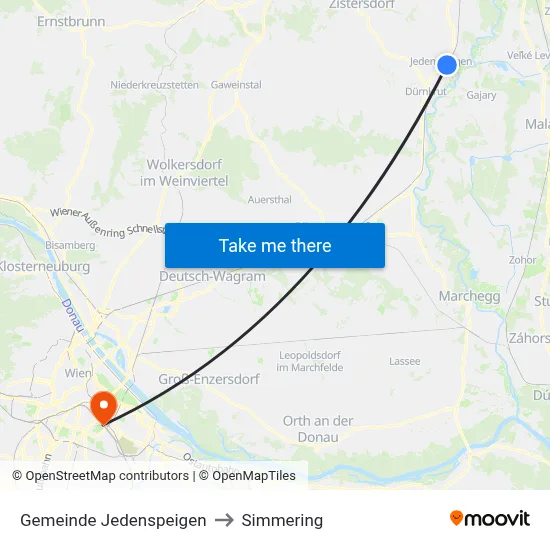 Gemeinde Jedenspeigen to Simmering map