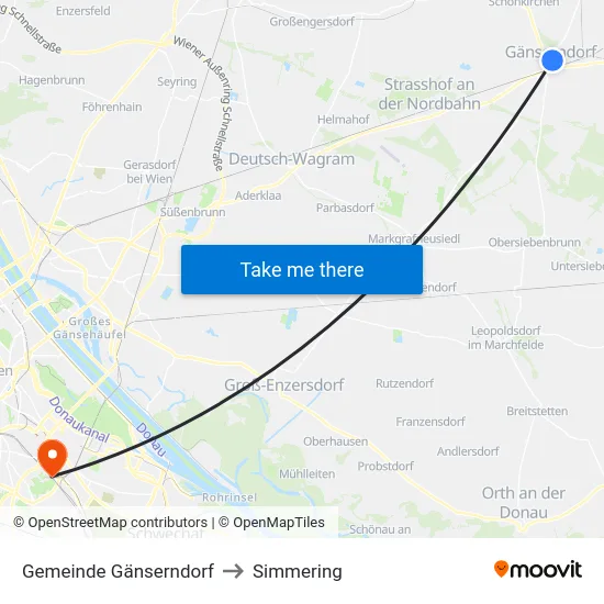 Gemeinde Gänserndorf to Simmering map