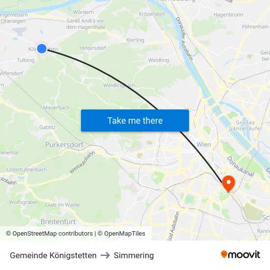 Gemeinde Königstetten to Simmering map