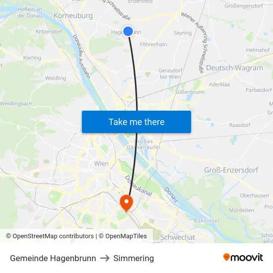 Gemeinde Hagenbrunn to Simmering map