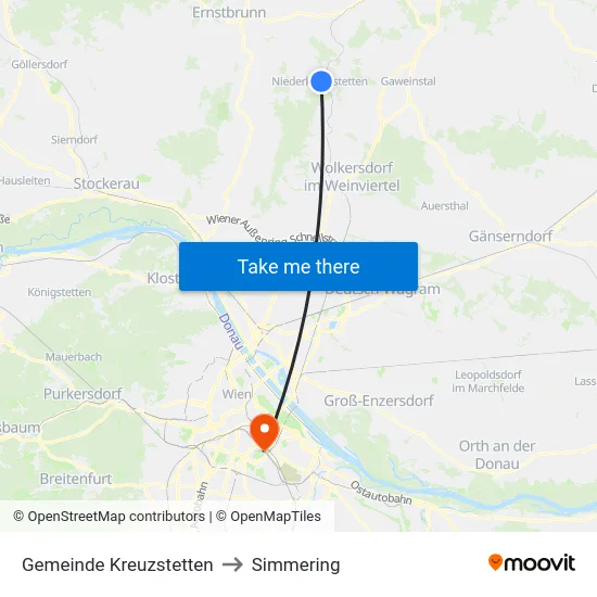 Gemeinde Kreuzstetten to Simmering map