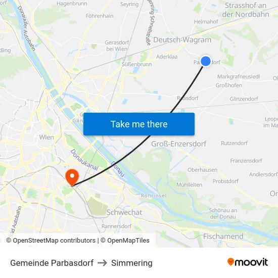 Gemeinde Parbasdorf to Simmering map