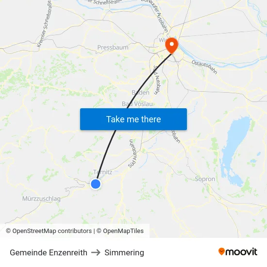 Gemeinde Enzenreith to Simmering map