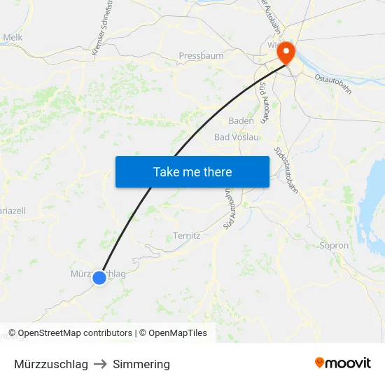 Mürzzuschlag to Simmering map