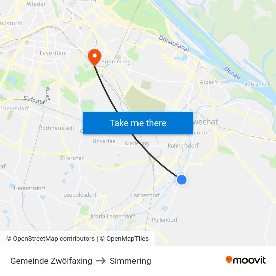 Gemeinde Zwölfaxing to Simmering map