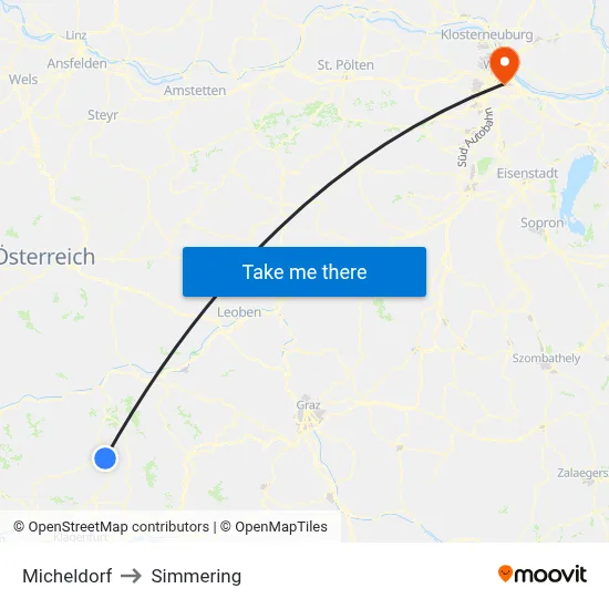 Micheldorf to Simmering map