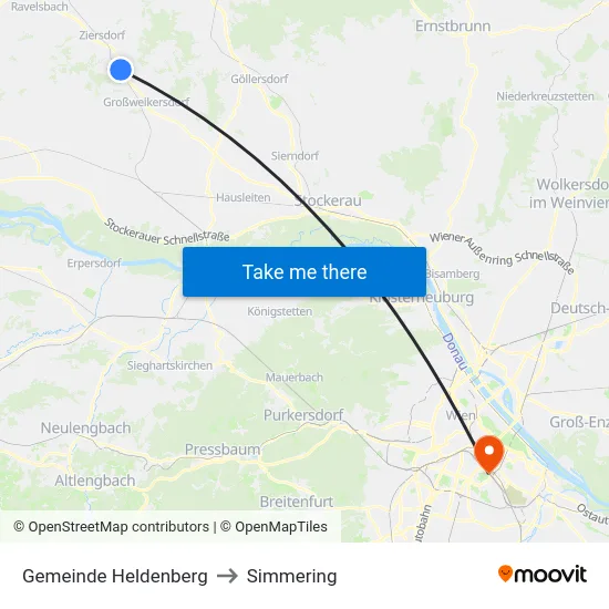 Gemeinde Heldenberg to Simmering map