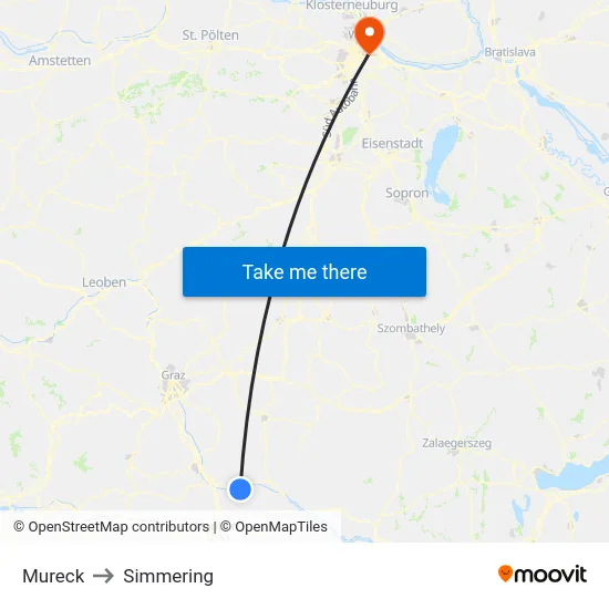 Mureck to Simmering map