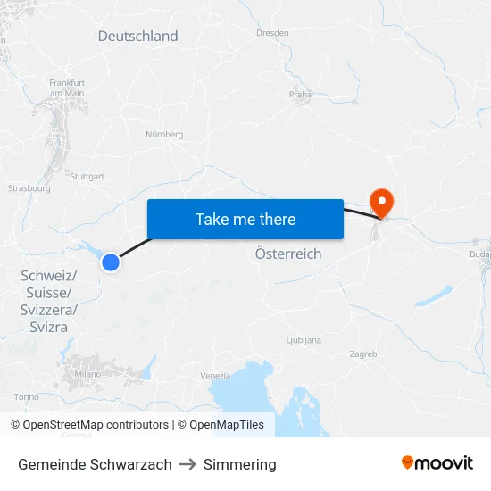 Gemeinde Schwarzach to Simmering map