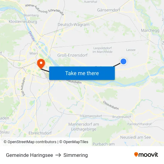 Gemeinde Haringsee to Simmering map
