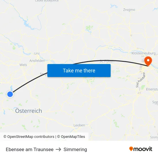 Ebensee am Traunsee to Simmering map