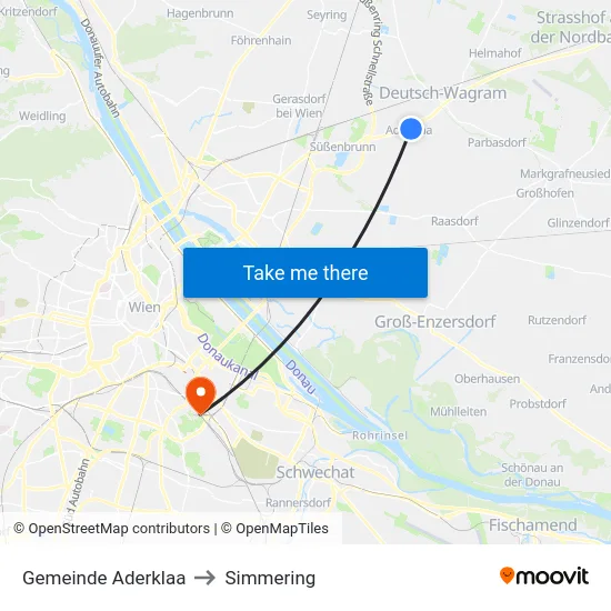 Gemeinde Aderklaa to Simmering map