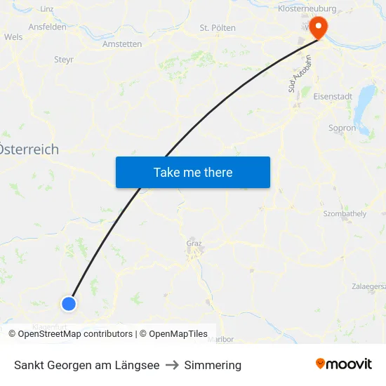 Sankt Georgen am Längsee to Simmering map