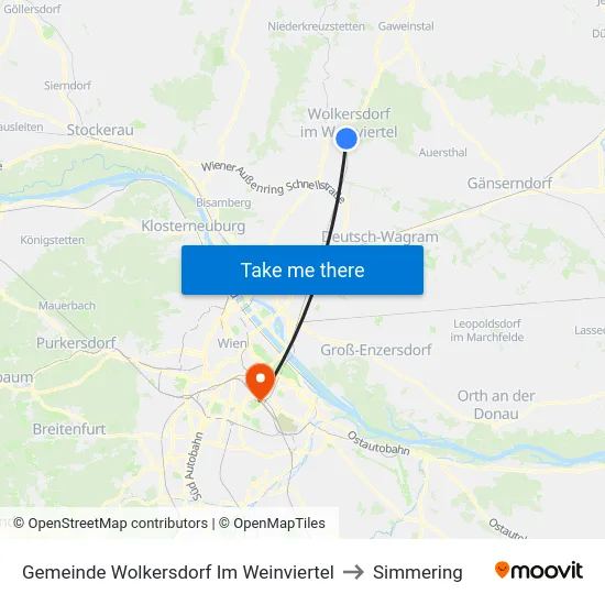 Gemeinde Wolkersdorf Im Weinviertel to Simmering map
