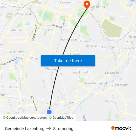 Gemeinde Laxenburg to Simmering map