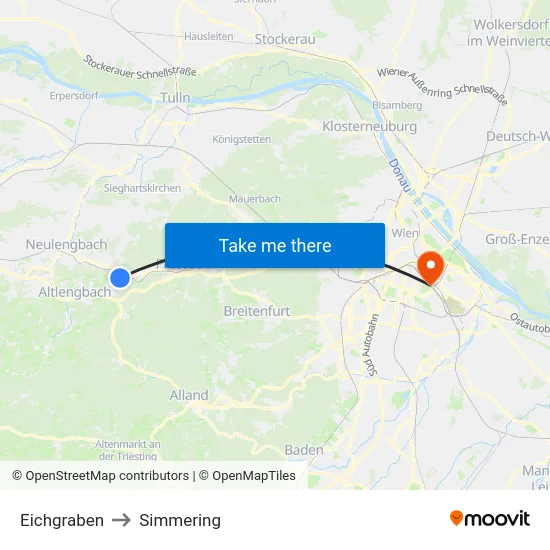Eichgraben to Simmering map