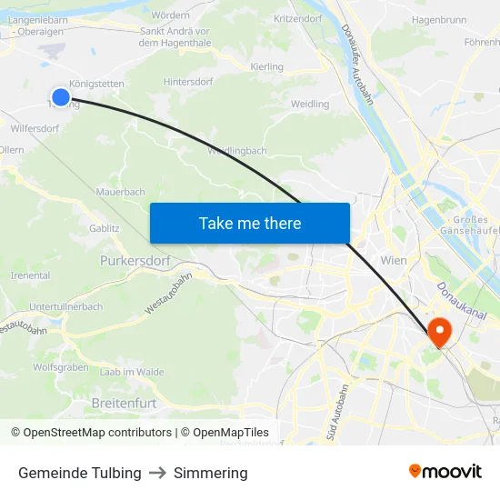 Gemeinde Tulbing to Simmering map
