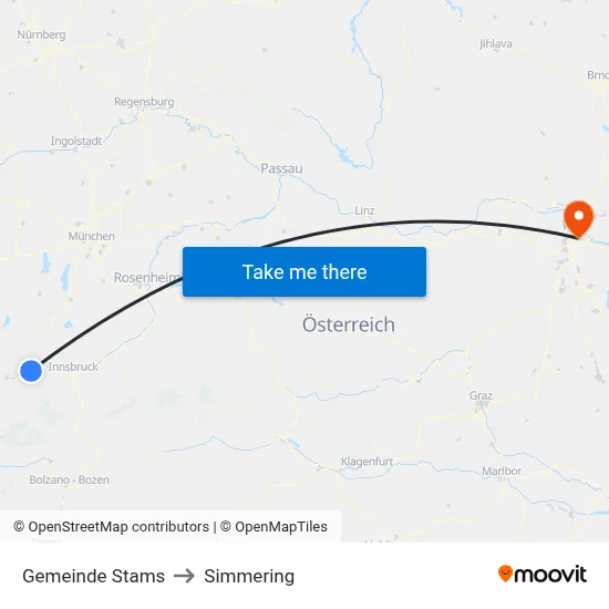 Gemeinde Stams to Simmering map