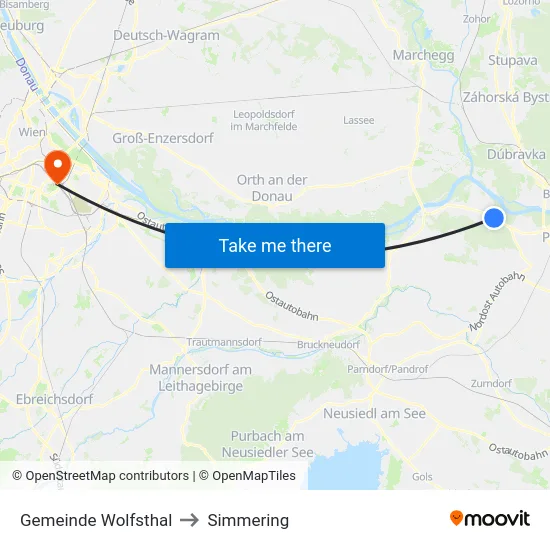 Gemeinde Wolfsthal to Simmering map