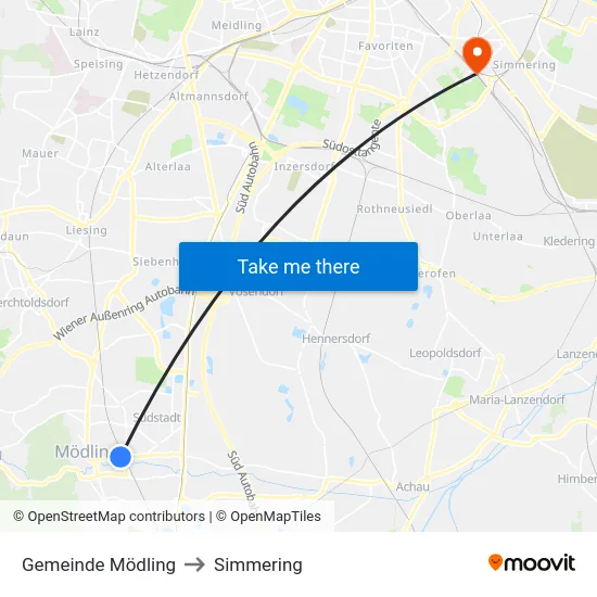 Gemeinde Mödling to Simmering map