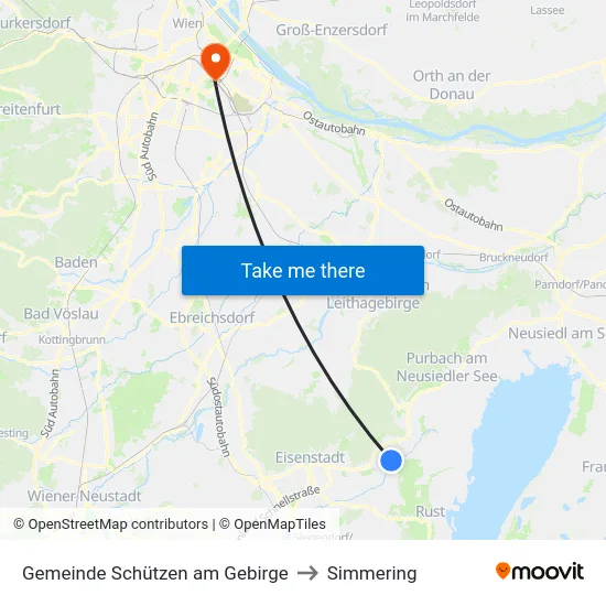 Gemeinde Schützen am Gebirge to Simmering map