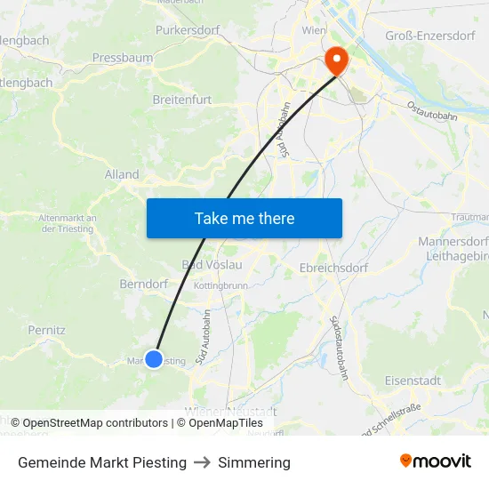 Gemeinde Markt Piesting to Simmering map