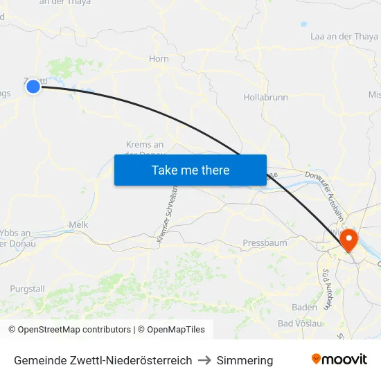 Gemeinde Zwettl-Niederösterreich to Simmering map