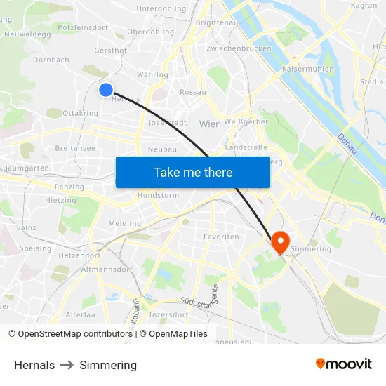 Hernals to Simmering map