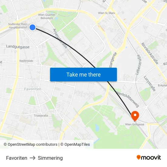 Favoriten to Simmering map
