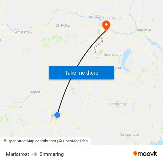 Mariatrost to Simmering map