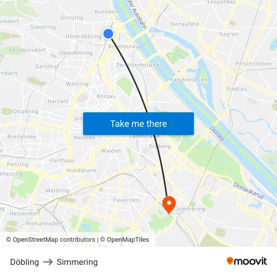 Döbling to Simmering map