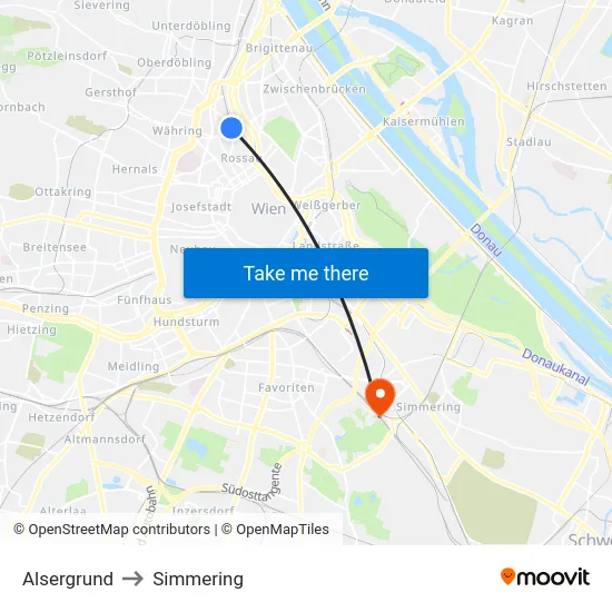 Alsergrund to Simmering map