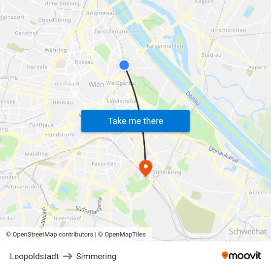 Leopoldstadt to Simmering map