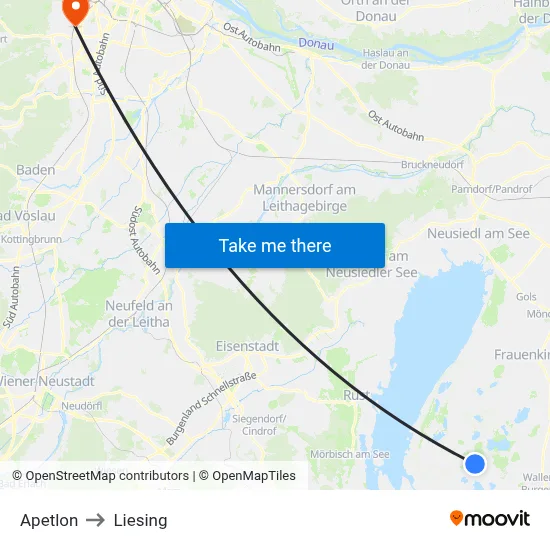 Apetlon to Liesing map