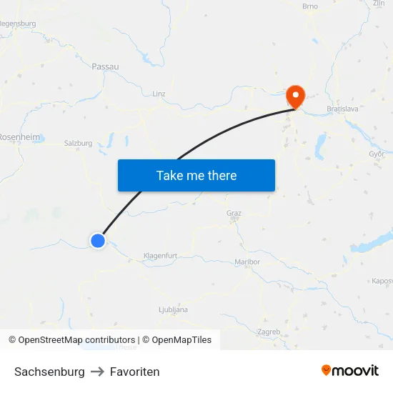 Sachsenburg to Favoriten map
