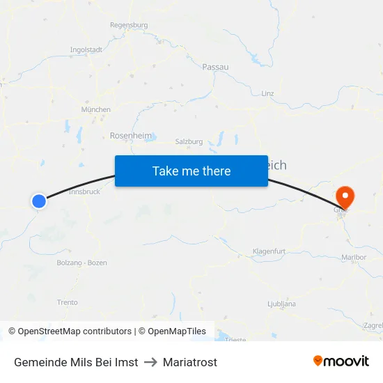 Gemeinde Mils Bei Imst to Mariatrost map