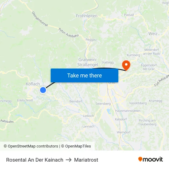 Rosental An Der Kainach to Mariatrost map