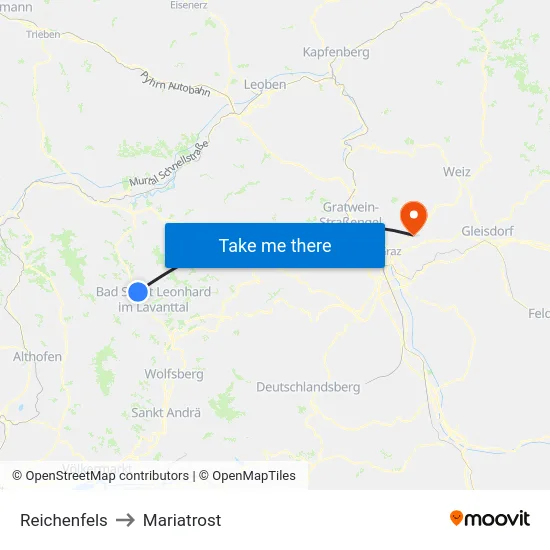 Reichenfels to Mariatrost map