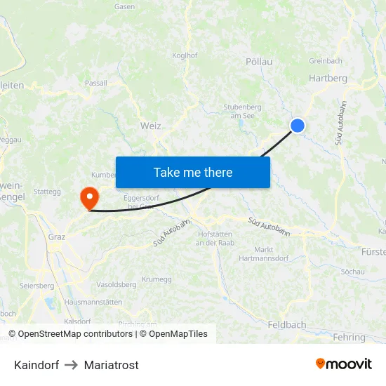 Kaindorf to Mariatrost map