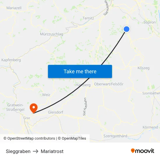 Sieggraben to Mariatrost map