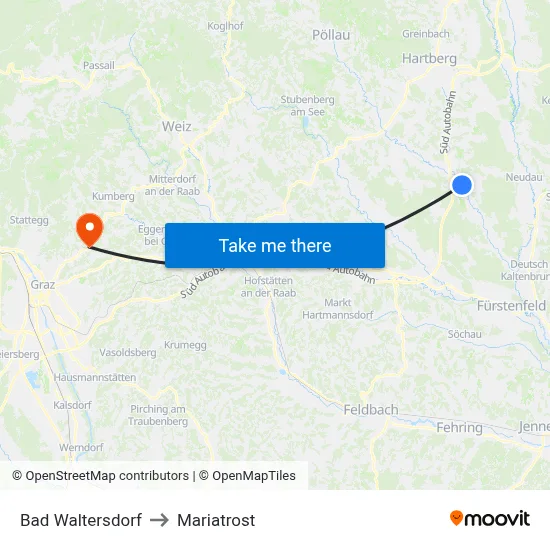 Bad Waltersdorf to Mariatrost map
