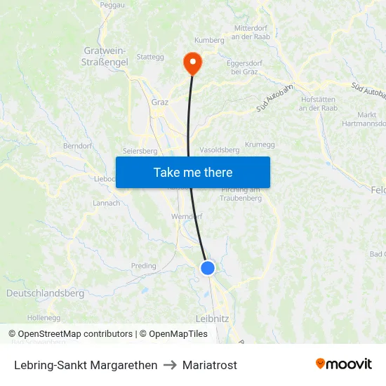 Lebring-Sankt Margarethen to Mariatrost map