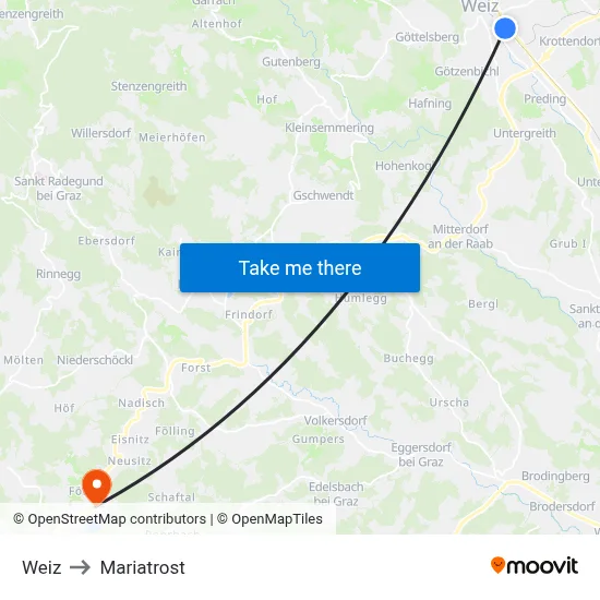 Weiz to Mariatrost map